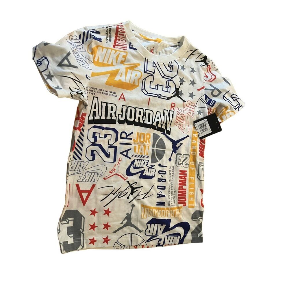 Jordan Boys T-Shirt AOP Jumpman Printed Logo Sz Small